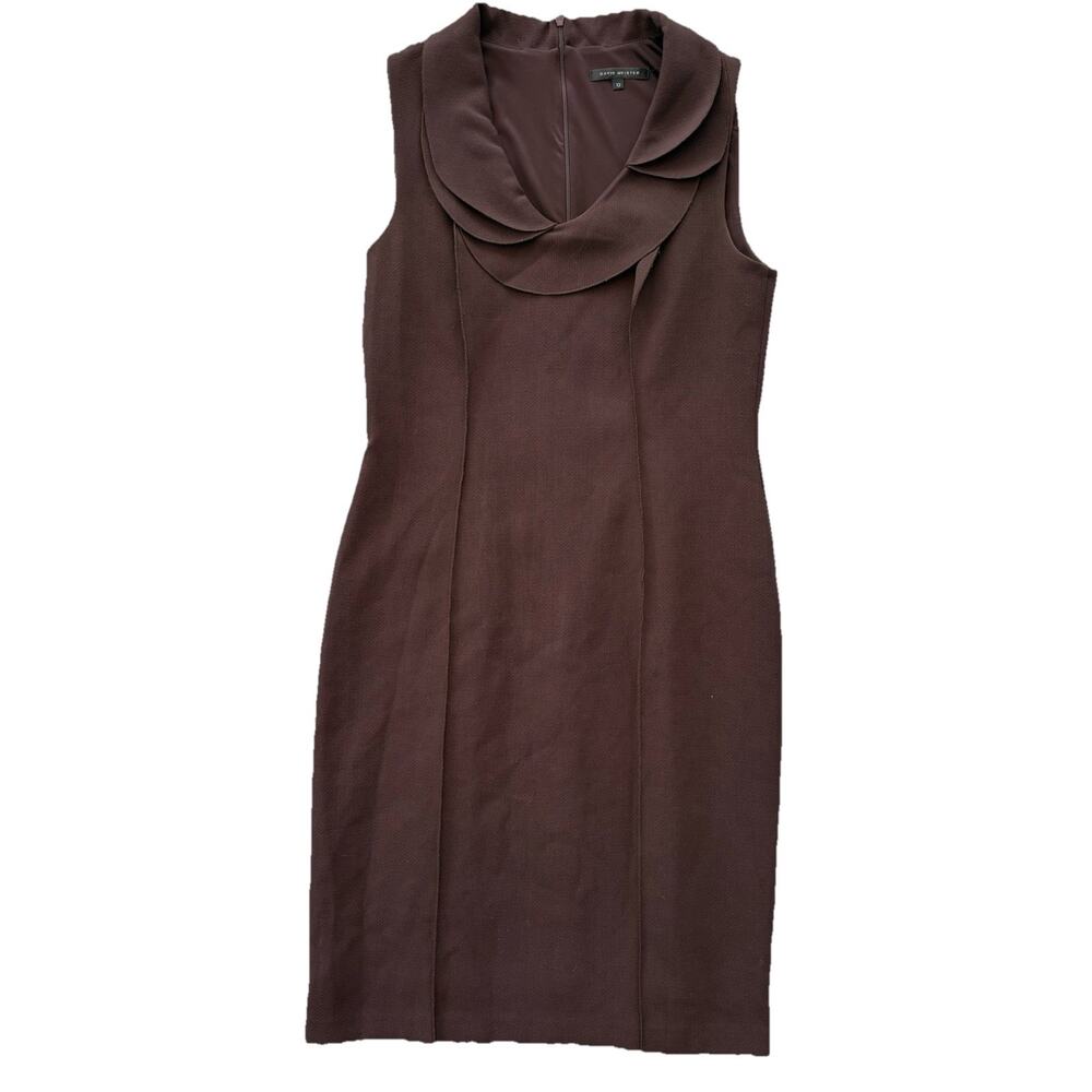 David Meister Size 10 Plum Classic Cocktail Dress Ruffled Sleeveless